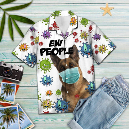 German Shepherd Wearing Face Mask Ew People Pattern Hawaiian Shirt, Hawaiian Shirt Gift, Christmas Gift
