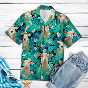 Cute Sheep Tropical Leaves And Hibiscus Pattern Hawaiian Shirt, Hawaiian Shirt Gift, Christmas Gift