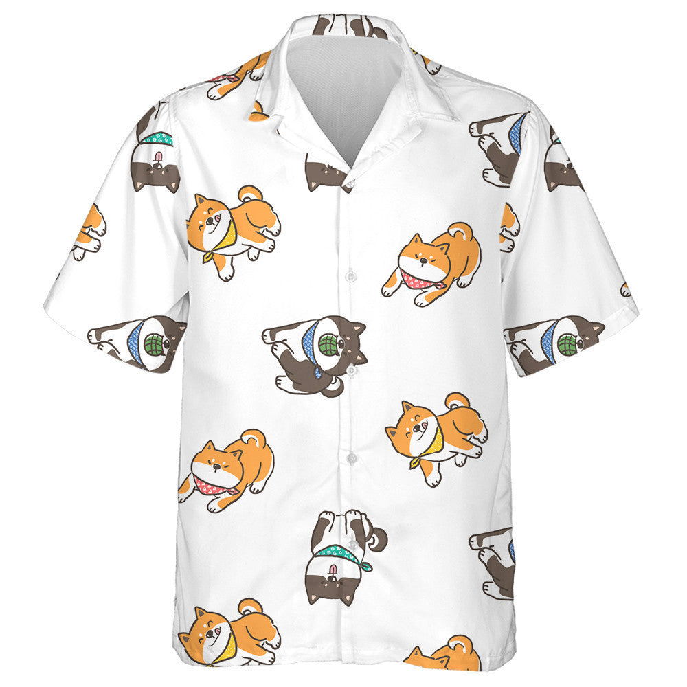 Cartoon Shiba Inu Dog Illustration On White Background Hawaiian Shirt, Hawaiian Shirt Gift, Christmas Gift