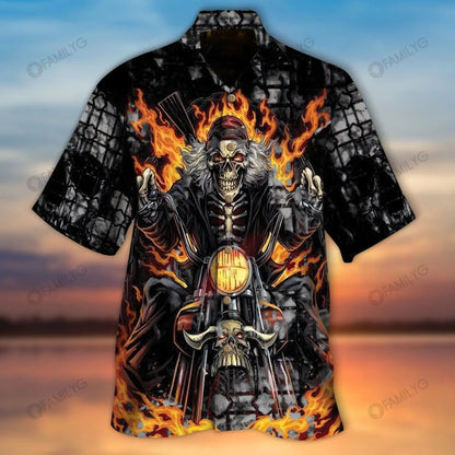 Hawaiian Motorcycle Shirts - Dirt Bike Accessories Crazy Skull Hawaiian Shirt, Hawaiian Shirt Gift, Christmas Gift