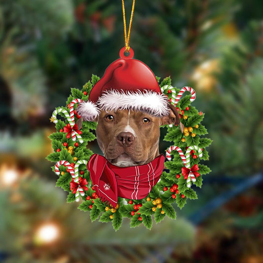 BROWN American Staffordshire Terrier-Xmas Bandana Hanging Christmas Plastic Hanging Ornament, Christmas Ornament Gift, Christmas Gift, Christmas Decoration