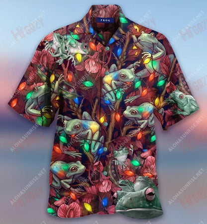 Christmas Lights Frog Short Hawaiian Shirt Ocean Tropical Shirts Tactical Hawaiian Shirt Hawaiian Shirts For Women, Hawaiian Shirt Gift, Christmas Gift