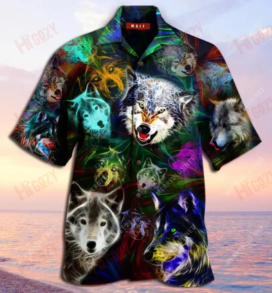 Brave Wolves Unisex Short Sleeve Shirt Ocean Hawaiian T Shirts Custom Hawaiian Shirts Hawaiian Shirt Pattern, Hawaiian Shirt Gift, Christmas Gift