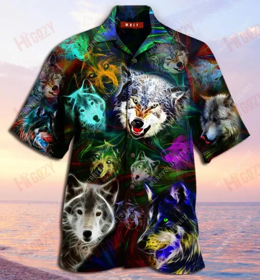 Brave Wolves Unisex Short Sleeve Shirt Ocean Hawaiian T Shirts Custom Hawaiian Shirts Hawaiian Shirt Pattern, Hawaiian Shirt Gift, Christmas Gift