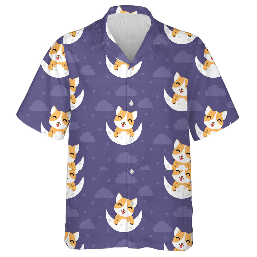 Happy Dog With Moon And Stars In Cartoon Background Hawaiian Shirt, Hawaiian Shirt Gift, Christmas Gift