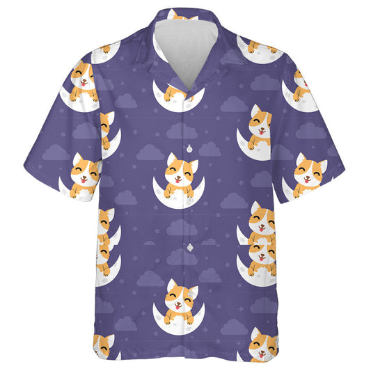 Happy Dog With Moon And Stars In Cartoon Background Hawaiian Shirt, Hawaiian Shirt Gift, Christmas Gift