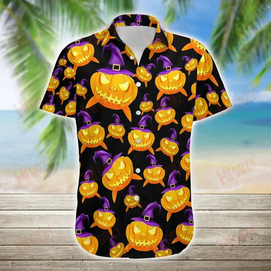Pumpkin Shark Hawaiian Shirt Vacation Short Sleeve Best Hawaiian Shirts Hawaiian Shirts For Women, Hawaiian Shirt Gift, Christmas Gift