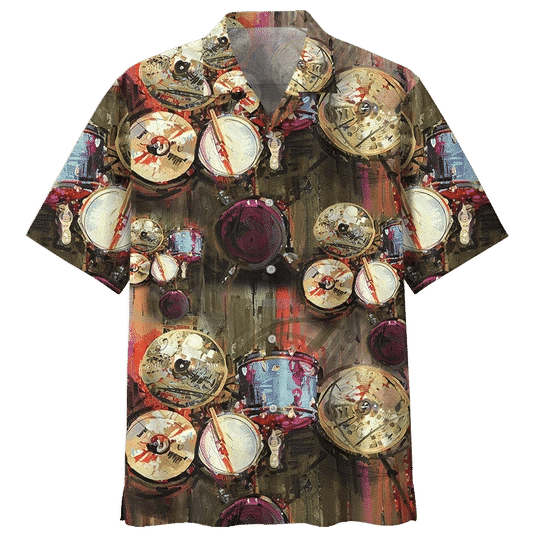 Vintage Drum Background Design Hawaiian Shirt, Hwaiian For Gift
