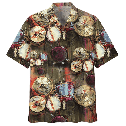 Vintage Drum Background Design Hawaiian Shirt, Hwaiian For Gift