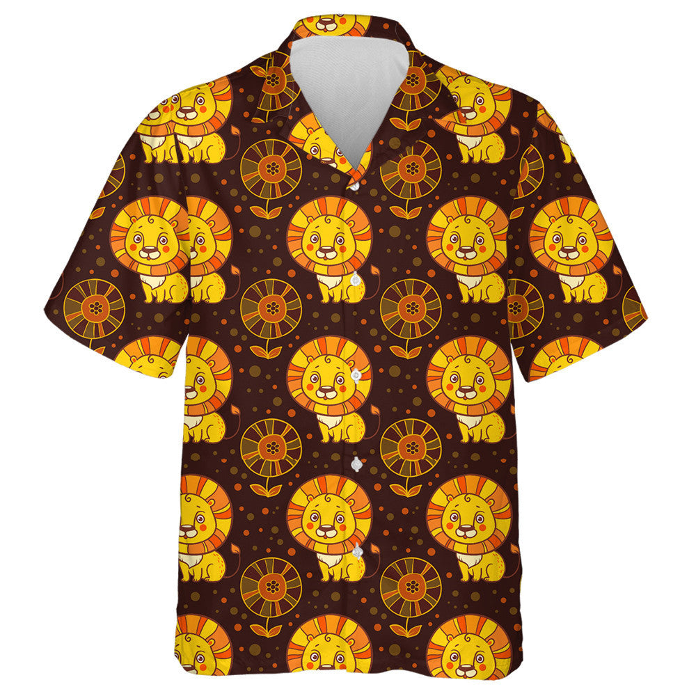 Brown Background With Lions And Flowers Hawaiian Shirt, Hawaiian For Gift