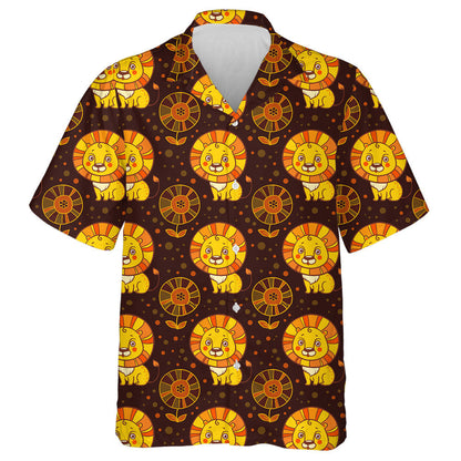 Brown Background With Lions And Flowers Hawaiian Shirt, Hawaiian For Gift