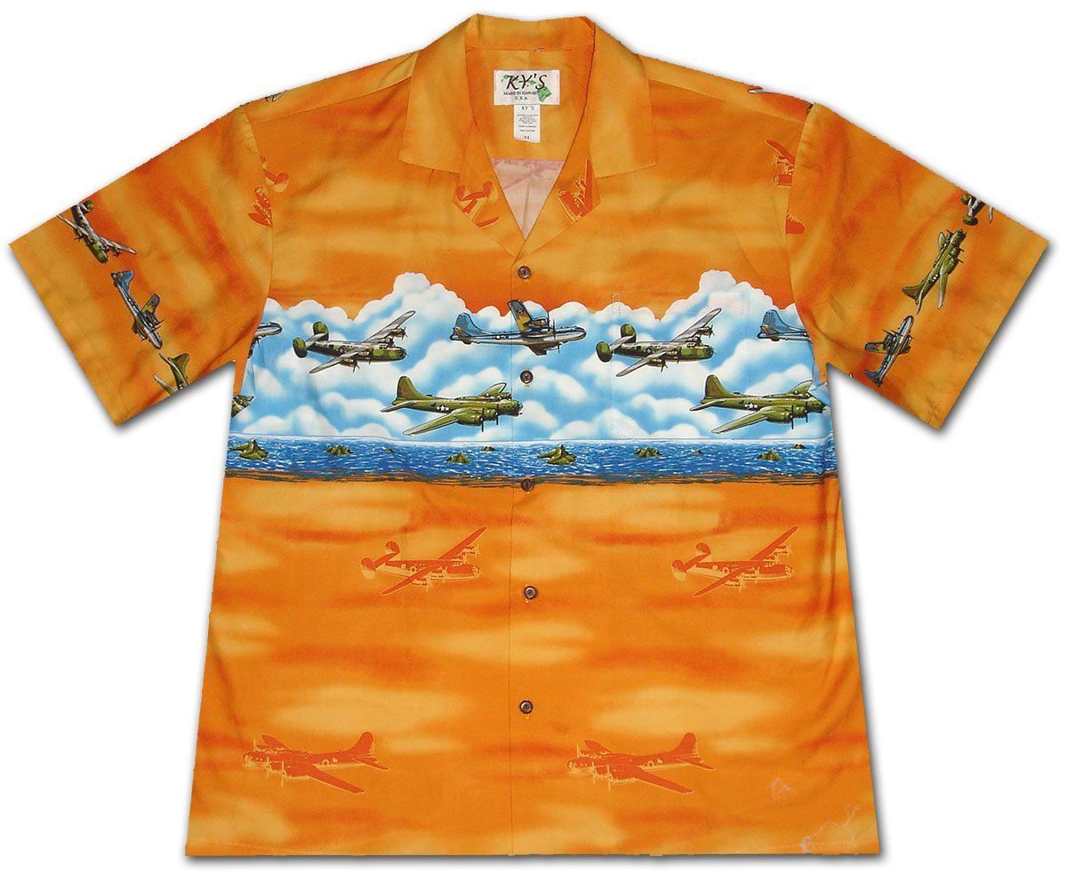 Pacific Wings Orange Hawaiian Aloha Shirt Hawaiian Shorts Beach Short Sleeve, Hawaiian Shirt Gift, Christmas Gift