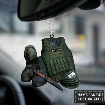Personalized Flat Acrylic Car Ornament For Military Uniform, Military Car Hanging Ornament, Christmas Decoration
