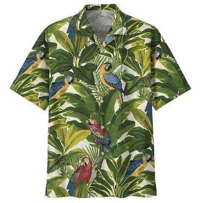 Parrot On Green Leaves Design Hawaiian Shirt, Hawaiian Shirt Gift, Christmas Gift
