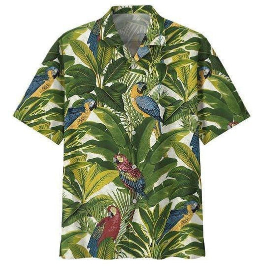 Parrot On Green Leaves Design Hawaiian Shirt, Hawaiian Shirt Gift, Christmas Gift