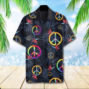 Colorful Peace Sign Hippie Tropical Leaf Hawaiian Shirt, Hawaiian For Gift