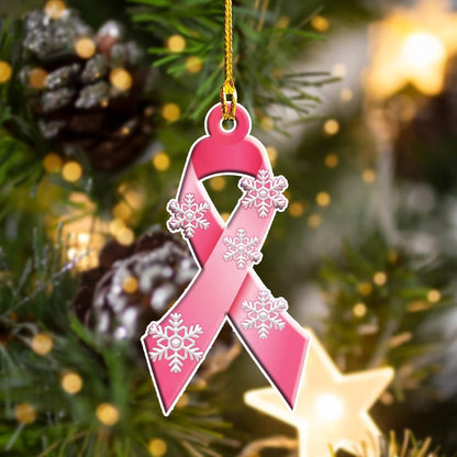 Breast Cancer Pink Ribbon Shape Ornament, Christmas Ornament Gift, Christmas Gift, Christmas Decoration
