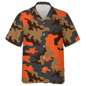 Abstract Army Military Camo In Orange And Brown Pattern Hawaiian Shirt, Hawaiian Shirt Gift, Christmas Gift