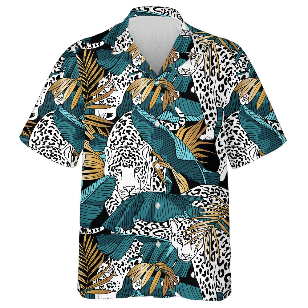 American Leopard And Exotic Green Yellow Tropical Banana Hawaiian Shirt, Hawaiian Shirt Gift, Christmas Gift