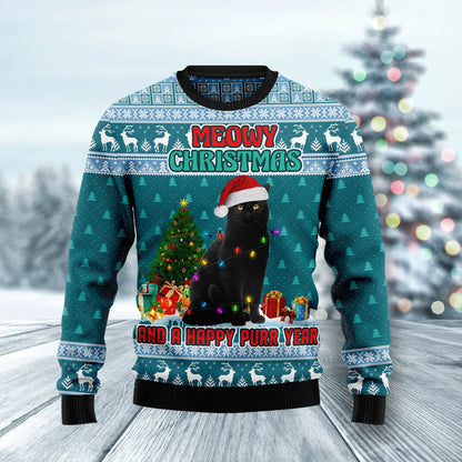 Black Cat Meomy Christmas And A Happy Purr Year Ugly Christmas Sweater , Christmas Ugly Sweater,Christmas Gift,Gift Christmas 2024