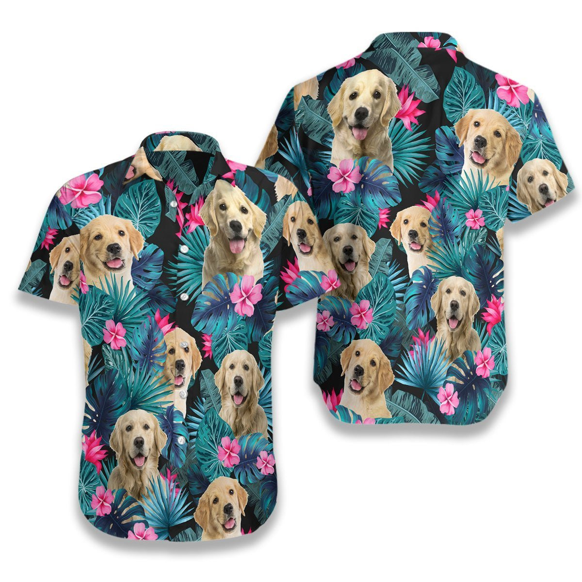 Tropical Golden Dog Seamless Background Design Hawaiian Shirt,Hawaiian Shirt Gift, Christmas Gift