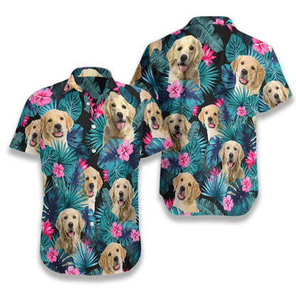 Tropical Golden Dog Seamless Background Design Hawaiian Shirt,Hawaiian Shirt Gift, Christmas Gift