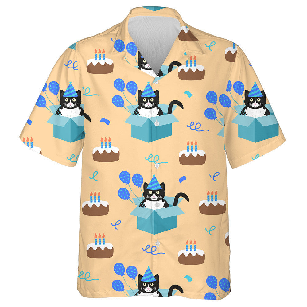 Cute Black Cat Sitting In A Cardboard Box Hawaiian Shirt, Hawaiian Shirt Gift, Christmas Gift