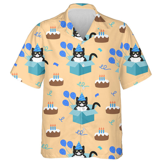Cute Black Cat Sitting In A Cardboard Box Hawaiian Shirt, Hawaiian Shirt Gift, Christmas Gift