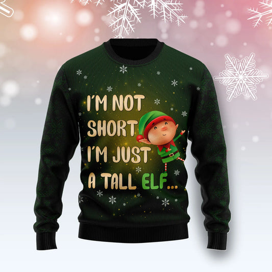 Elf Not Short  unisex womens & mens, couples matching, friends, funny family ugly christmas holiday sweater gifts, Christmas Ugly Sweater
