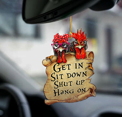 Chicken get in chicken lover two sided ornament, funny chicken car hanging ornament, Christmas Decoration