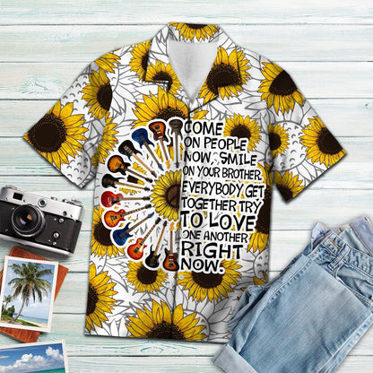 Come On People Guitar And Sunflower Hippie Pattern Hawaiian Shirt, Hawaiian Shirt Gift, Christmas Gift
