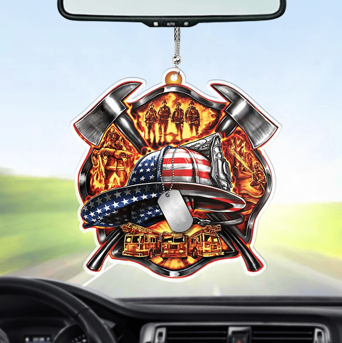 Personalized Car Acrylic Flat Ornament Firefighter Helmet Car Ornament, Christmas Decoration