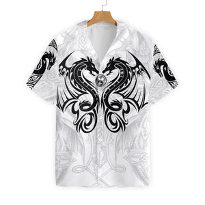 Symmetrycal Dragon Tattoo On White Ornamental Hawaiian Shirt,Hawaiian Shirt Gift, Christmas Gift