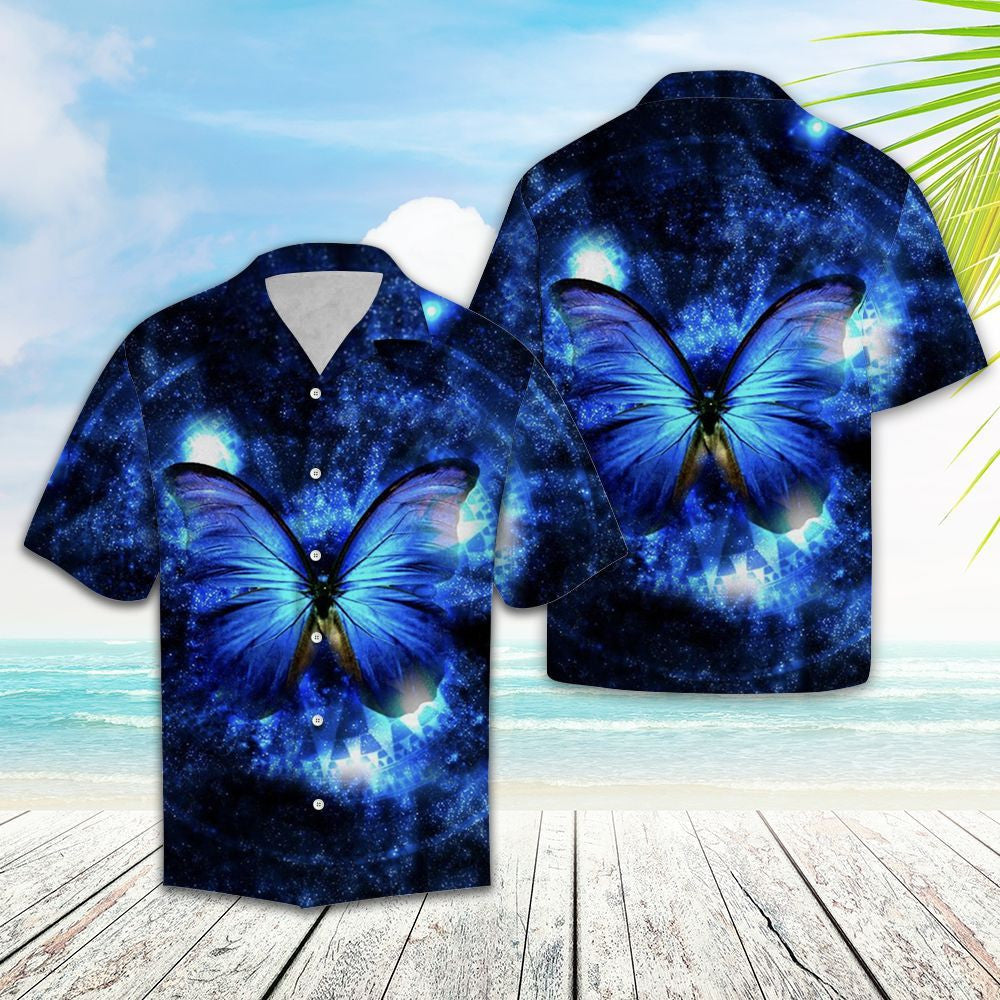 Magical Dust Blue Galaxy Butterfly Hawaiian Shirt,Hawaiian Shirt Gift, Christmas Gift