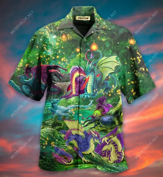 Happy Dragon Family Short Hawaiian Shirt Summer Short Sleeve Hawaiian Crazy Shirts Hawaiian Shirts For Women, Hawaiian Shirt Gift, Christmas Gift