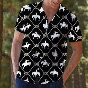 White Cowboy Riding Horse In Black Design Hawaiian Shirt, Hwaiian For Gift