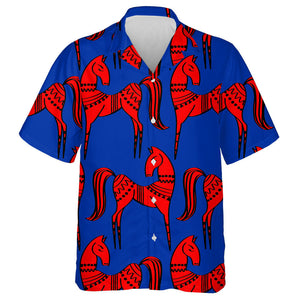 Abstract Ethnic Mystic Red Horses Drawing Hawaiian Shirt, Hawaiian Shirt Gift, Christmas Gift