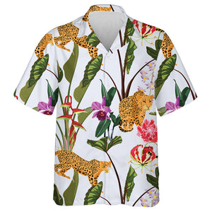 Wild Animals Leopard And Tropical Natural Green Plant Hawaiian Shirt, Hawaiian Shirt Gift, Christmas Gift