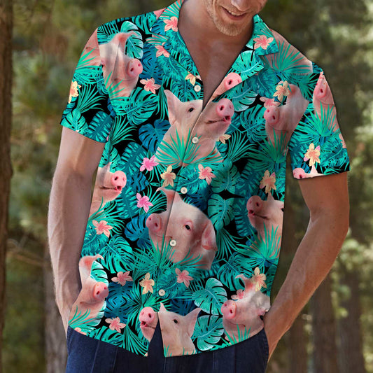 Pig Tropical Plant Gift For Holiday Party Themed Hawaiian Shirt, Hawaiian Shirt Gift, Christmas Gift