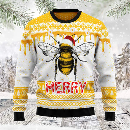 Bee Merry unisex womens & mens, couples matching, friends, bee lover, funny family ugly christmas holiday sweater gifts
