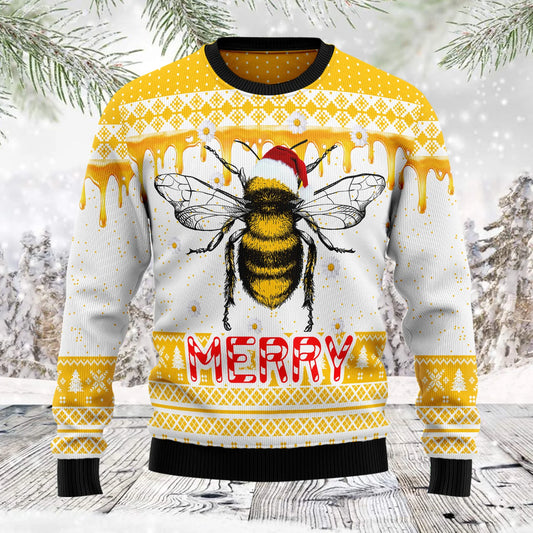 Bee Merry unisex womens & mens, couples matching, friends, bee lover, funny family ugly christmas holiday sweater gifts