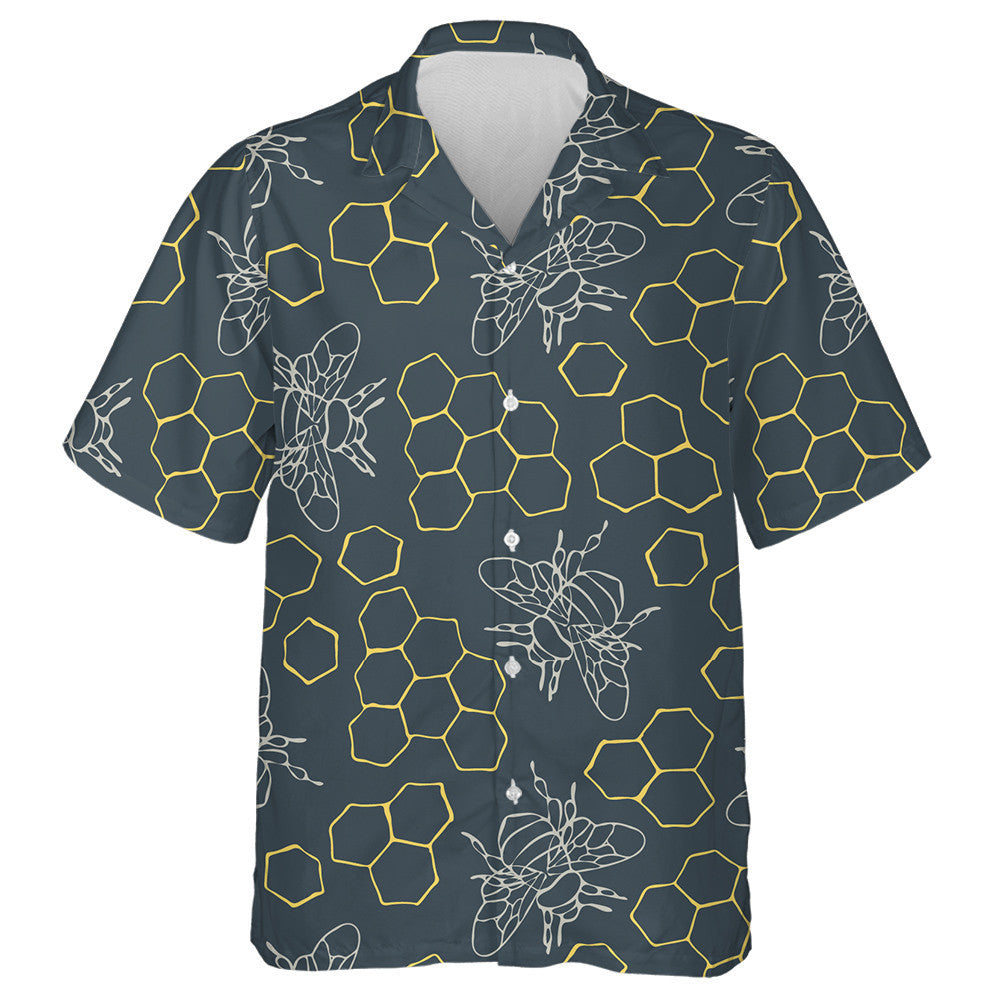 Natural Summer Honeycomb And Bumblebees On Teal Blue Hawaiian Shirt, Hawaiian Shirt Gift, Christmas Gift