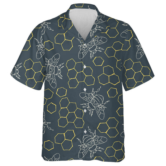 Natural Summer Honeycomb And Bumblebees On Teal Blue Hawaiian Shirt, Hawaiian Shirt Gift, Christmas Gift