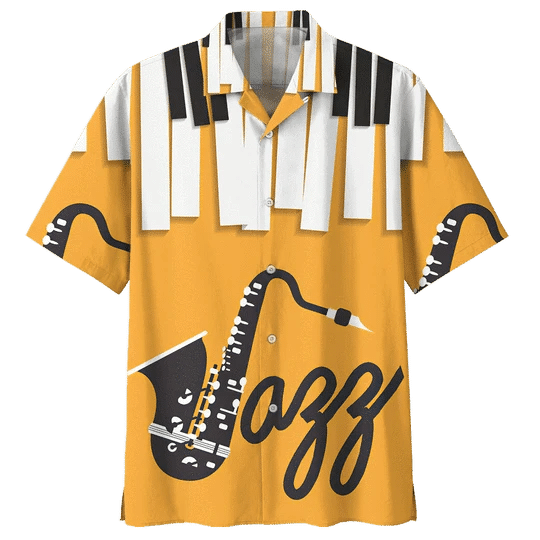 Orange Saxophone Background Design Hawaiian Shirt,Hawaiian Shirt Gift, Christmas Gift