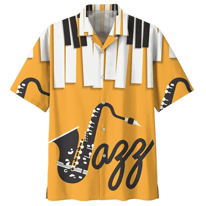 Orange Saxophone Background Design Hawaiian Shirt,Hawaiian Shirt Gift, Christmas Gift
