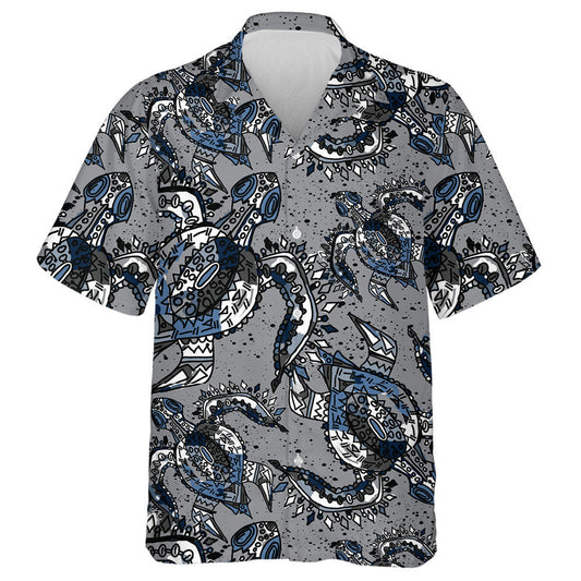 Colorful Abstract Cute Turtle On Grey Hawaiian Shirt, Hawaiian For Gift