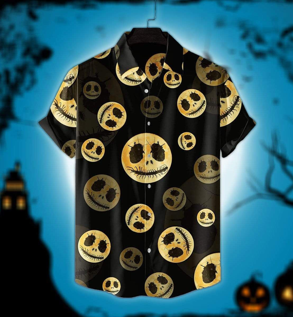 Halloween The Golden Moon Skeleton Skull Background Hawaiian Shirt, Hawaiian Shirt Gift, Christmas Gift