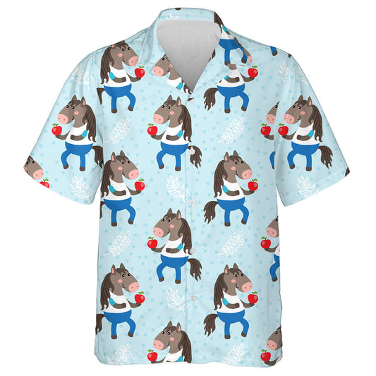 Cute Cartoon Horse And Red Apple Hawaiian Shirt,Hawaiian Shirt Gift, Christmas Gift