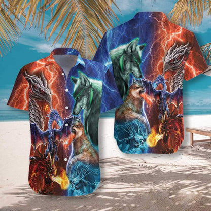 The Battle Of Dragons And Wolves Design Hawaiian Shirt,Hawaiian Shirt Gift, Christmas Gift