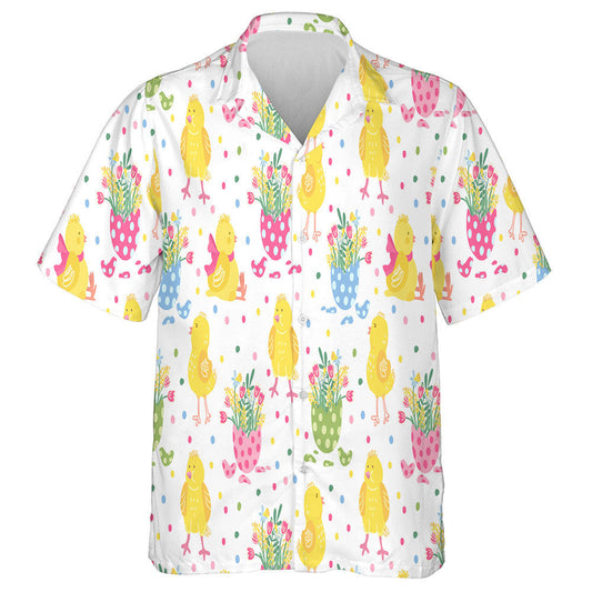 Cute Chickens And Colorful Eggs Shell With Flowers Hawaiian Shirt, Hawaiian Shirt Gift, Christmas Gift